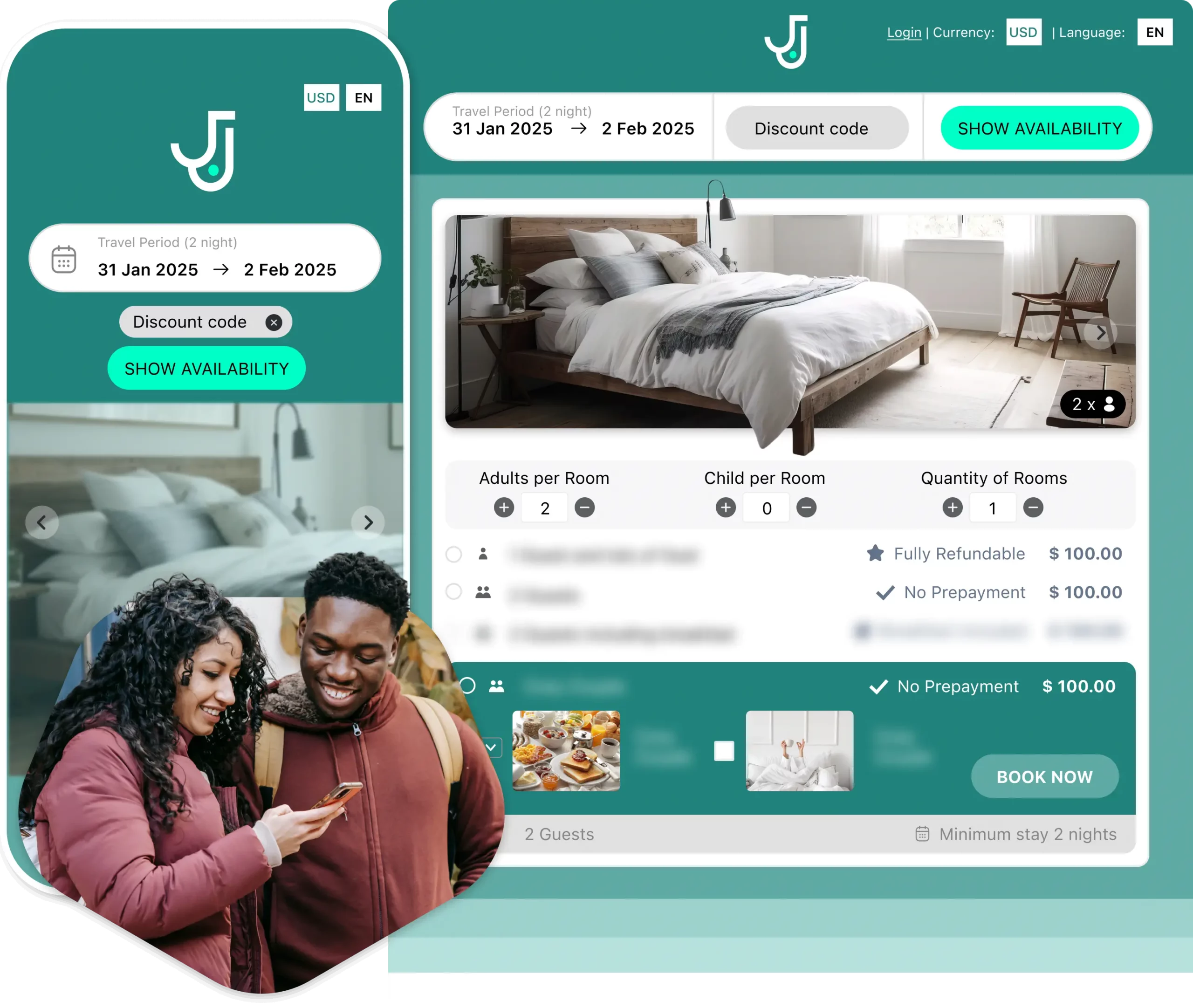 Five-step hotel booking engine process overview